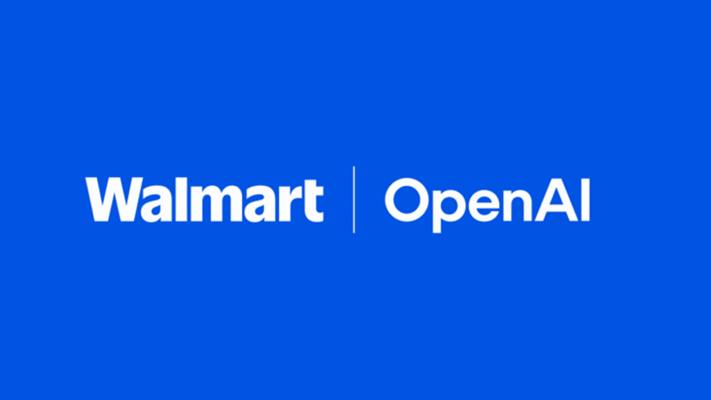 Walmart shopper using phone with ChatGPT interface illustrating conversational AI retail integration.